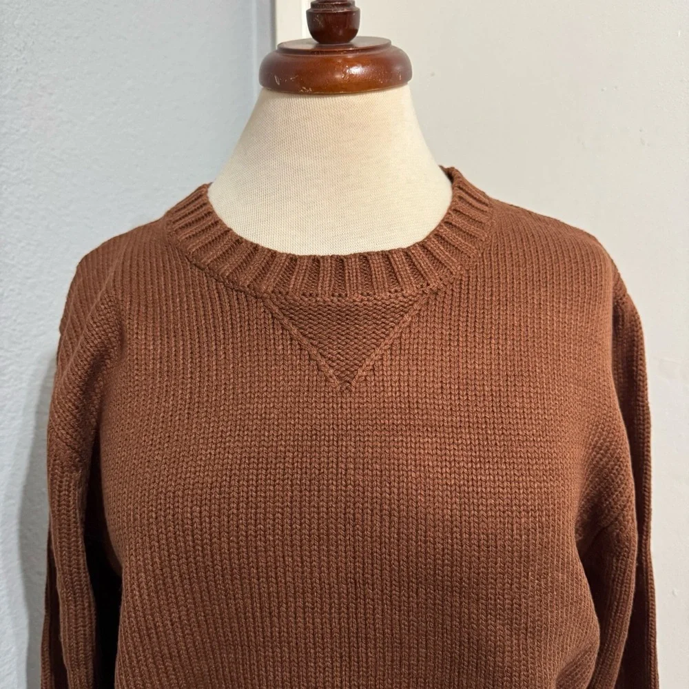 Double Zero Women Brown Long Sleeves Cozy Cropped Relaxed Sweater Size Medium‎